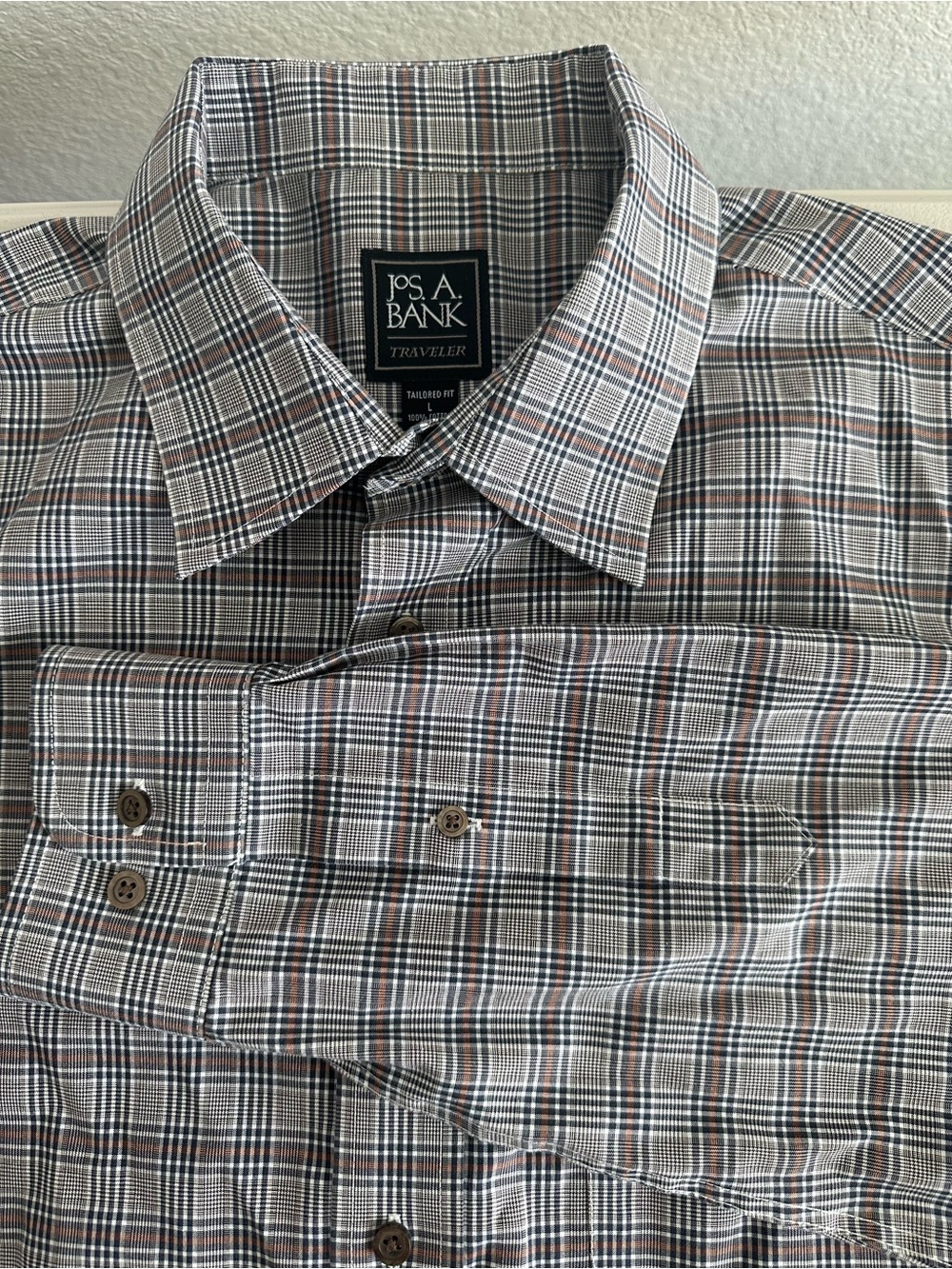 Jos. A. Bank Men's Brown Plaid Traveler Tailored Dress Shirt Size Large